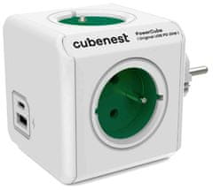 PowerCube Cubenest Original USB PD 20W, A+C, 4× zásuvka, bílá/zelená, dětská pojistka, uzemnění, max. 16A/250V~3680W