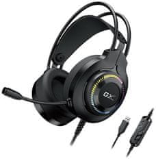 Genius GX GAMING HS-GX580U, Headset, herní, náhlavní, drátový, mikrofon, ovládání hlasitosti, RGB LED, USB, černý