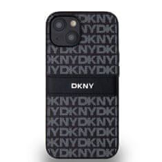 DKNY Zadní Kryt PU Leather Repeat Pattern Tonal Stripe pro iPhone 14 černý