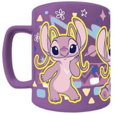 CurePink Keramický hrnek s chlupatým odnímatelným obalem Disney|Lilo & Stitch: Angel (objem 440 ml)