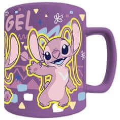 CurePink Keramický hrnek s chlupatým odnímatelným obalem Disney|Lilo & Stitch: Angel (objem 440 ml)