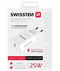 Swissten síťový adaptér pd 25w pro iphone a samsung bílý