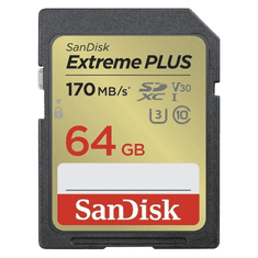 SanDisk Paměťová karta Extreme PLUS SDXC 64GB 170MB/s and 80MB/s, UHS-I, Class 10, U3, V30