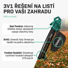 VONROC Foukač listí 3300W | 3 v 1 - foukání - vysávání - drcení