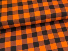 Mirtex Látka FLANEL 165 (K6 kostky velké oranžově-černé) -150cm / , 1 běžný metr