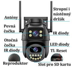 KAMERAK.cz PTZ kamera otočná P2P se dvěma objektivy 3+3MPx OEM XM-632 6MPx