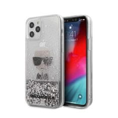 Karl Lagerfeld KLHCP12MGLIKSL hard silikonové pouzdro iPhone 12 / 12 Pro 6,1" silver Ikonik liquid glitter