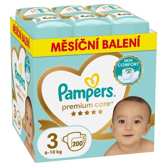 Pampers Premium Care plenky vel. 3 (200 ks plenek) 6-10 kg Měsíční balení