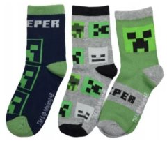 CurePink Dětské ponožky Minecraft: Creeper Ikony set 3 párů (EU 27-30)