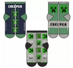 CurePink Dětské ponožky Minecraft: Creeper Ikony set 3 párů (EU 27-30)