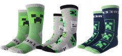 CurePink Dětské ponožky Minecraft: Creeper Ikony set 3 párů (EU 27-30)