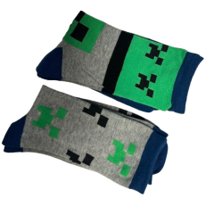 CurePink Dětské ponožky Minecraft: Ikony Creeper set 2 párů (EU 19-20)