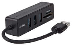 Nedis USB hub/ zástrčka USB-A zástrčka/ 3x zásuvka USB-A/ 5 Portů/ USB 3.2 Gen 1/ 5 Gbps/ SD & MicroSD/ černý/ blistr