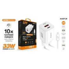 Aligator Nabíječka do sítě Power Delivery 33W, USB-C + USB-A + kabel pro Apple - bílá