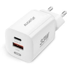 Aligator Nabíječka do sítě Power Delivery 33W, USB-C + USB-A + kabel pro Apple - bílá