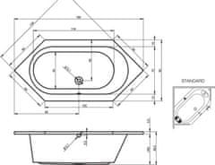 Riho Akrylátová vana RIHO Kansas, asymetrická, volně stojící 1900*900, bílá, BA97