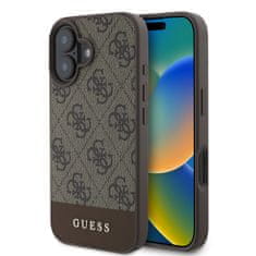 Guess Zadní kryt PU 4G Stripe pro iPhone 16 Brown