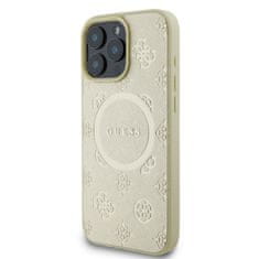 Guess Zadní kryt Saffiano Peony Stamp MagSafe pro iPhone 16 Pro Gold