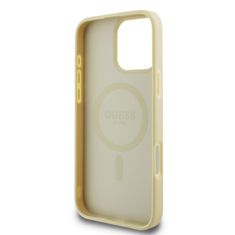 Guess Zadní kryt Saffiano Peony Stamp MagSafe pro iPhone 16 Pro Gold