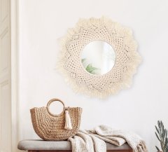 Tutumi Kulaté nástěnné zrcadlo BOHO 60 cm béžové