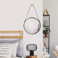 Tutumi Kulaté zrcadlo STRAP LOFT se závěsným páskem 60 cm černé 