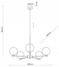 TK Lighting Stropní závěsné svítidlo 85 cm černé s 5 stínidly z grafitového skla