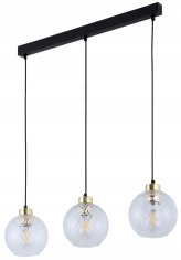 TK Lighting Stropní závěsné svítidlo 100 cm černé se 3 skleněnými rýhovanými stínidly