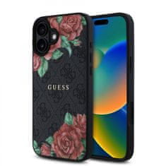 Guess Zadní kryt PU Leather 4G Roses MagSafe pro iPhone 16 Black