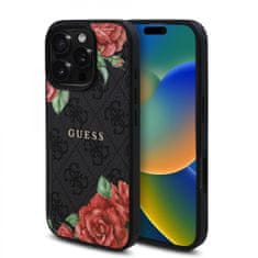 Guess Zadní kryt PU Leather 4G Roses MagSafe pro iPhone 16 Pro Black