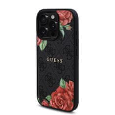 Guess Zadní kryt PU Leather 4G Roses MagSafe pro iPhone 16 Pro Black