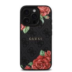 Guess Zadní kryt PU Leather 4G Roses MagSafe pro iPhone 16 Pro Black