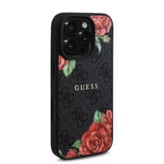 Guess Zadní kryt PU Leather 4G Roses MagSafe pro iPhone 16 Pro Black