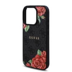 Guess Zadní kryt PU Leather 4G Roses MagSafe pro iPhone 16 Pro Black