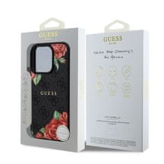 Guess Zadní kryt PU Leather 4G Roses MagSafe pro iPhone 16 Pro Black