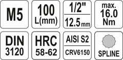 YATO Hlavice s bity XZN 1/2" M5 YATO - YT-04350