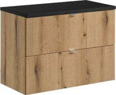 COMAD Závěsná skříňka pod umyvadlo Nova Oak I s deskou 80 cm černá/dub coast evoke