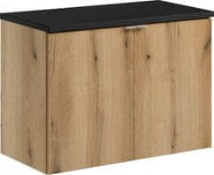 COMAD Závěsná skříňka pod umyvadlo Nova Oak II s deskou 80 cm černá/dub coast evoke