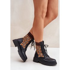 Dělnické boty s leopardí ponožkou Black velikost 40