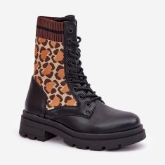 Dělnické boty s leopardí ponožkou Black velikost 40