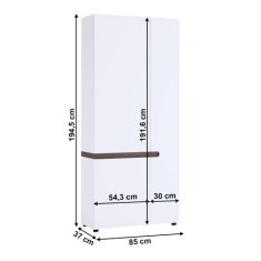 KONDELA Skříň, bílá extra vysoký lesk HG, dub LYNATET TYP 25 dřevotříska 37 x 85 x 194.5 cm