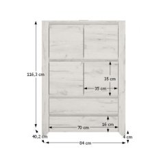 KONDELA Komoda typ 33 bílá craft ANGEL dřevotříska 40.2 x 84 x 116.3 cm