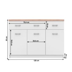 KONDELA Komoda 3d2s bílá, dub sonoma TOPTY TYP 07