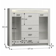 KONDELA Komoda s vitrínami, jasan bílý, INFINITY 08 hnědá 42.8 x 137 x 122 cm