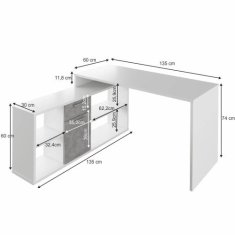 KONDELA PC stůl bílá, beton NOE NEW dřevotříska 135 x 135 x 74 cm