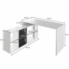 KONDELA PC stůl bílá, černá NOE NEW dřevotříska 135 x 135 x 74 cm