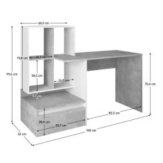 KONDELA PC stůl beton, bílá NEREO NEW