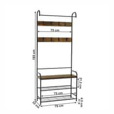 KONDELA Věšák s botníkem černý kov, MDF rustikální dřevo KELAM