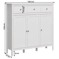 KONDELA Komoda 3D3S, bílá, OLJE 37 x 132.6 x 133.6 cm