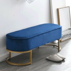 KONDELA Designová lavice modrá Velvet látka, zlatá MIRILA NEW