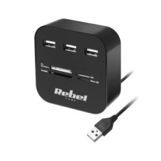 Rebel 3portový USB 2.0 HUB se čtečkou paměťových karet černý KOM1020